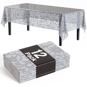 Premium Silver Lace Plastic Table Covers | 12 Count - 54 In. x 108 In.