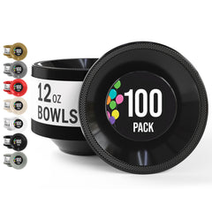 12 Oz. Black Plastic Bowls | 100 Count