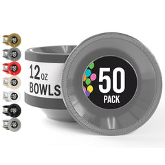 12 Oz. Silver Plastic Bowls | 50 Count