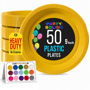 9 in. Yellow Plastic Plates | 50 Count