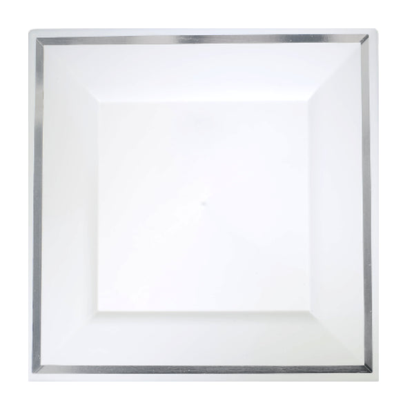 9.5 In. White/Silver Line Square Plates | 10 Count