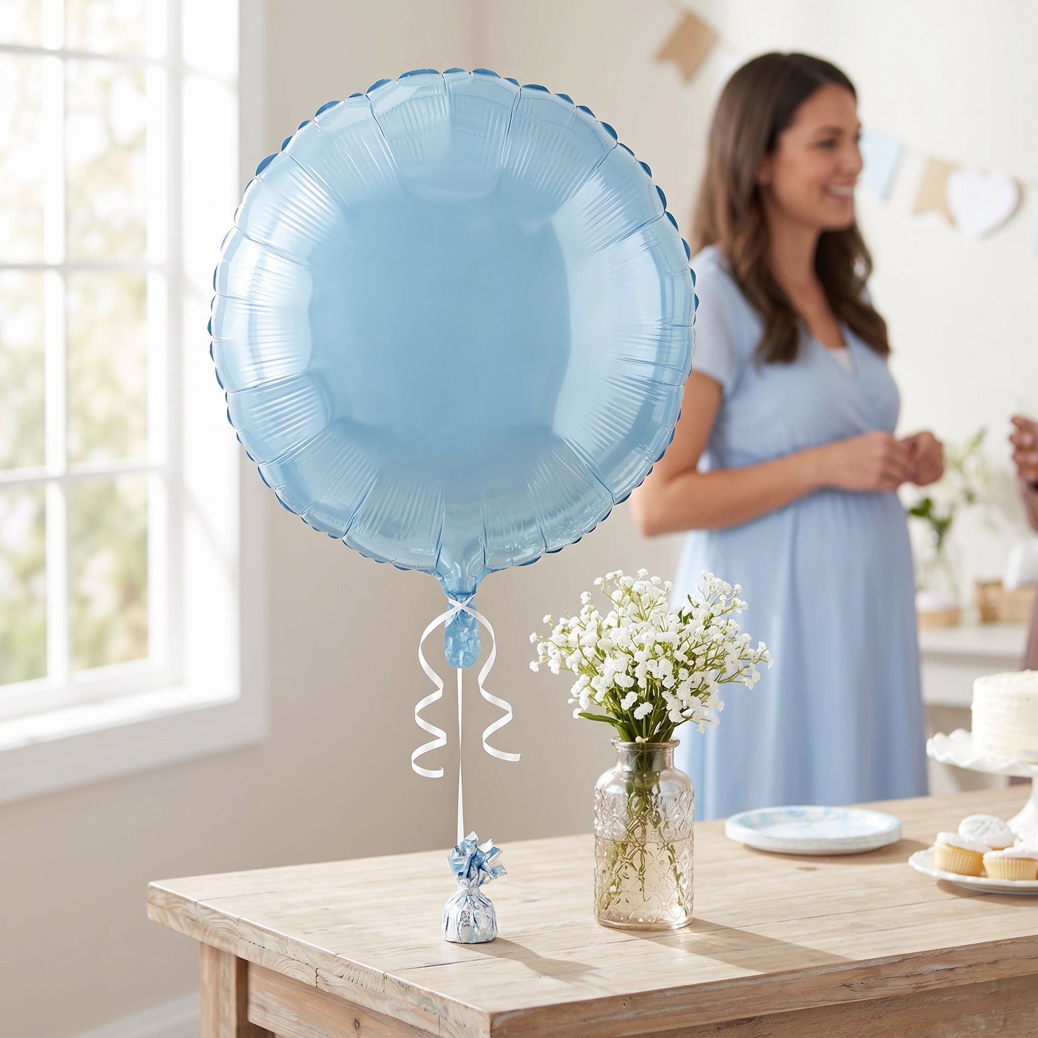 Pastel Blue Foil Balloon 18 Inch Round - Self-Sealing Light Blue Mylar Balloon with Ribbon for Baby Shower, Gender Reveal, Birthday Party Decorations