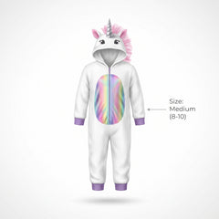 Rainbow Unicorn Fleece Jumpsuit Costume for Kids - Child M (8-10)