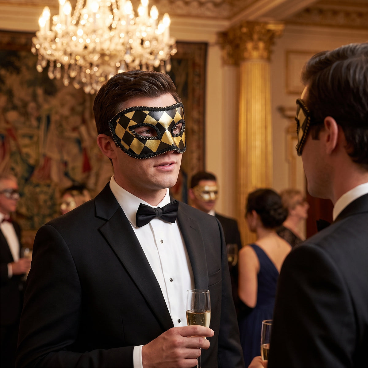 Harlequin Masquerade Mask, Black & Gold