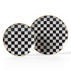 10 In. Checkerboard White Plastic Plates | 10 Count