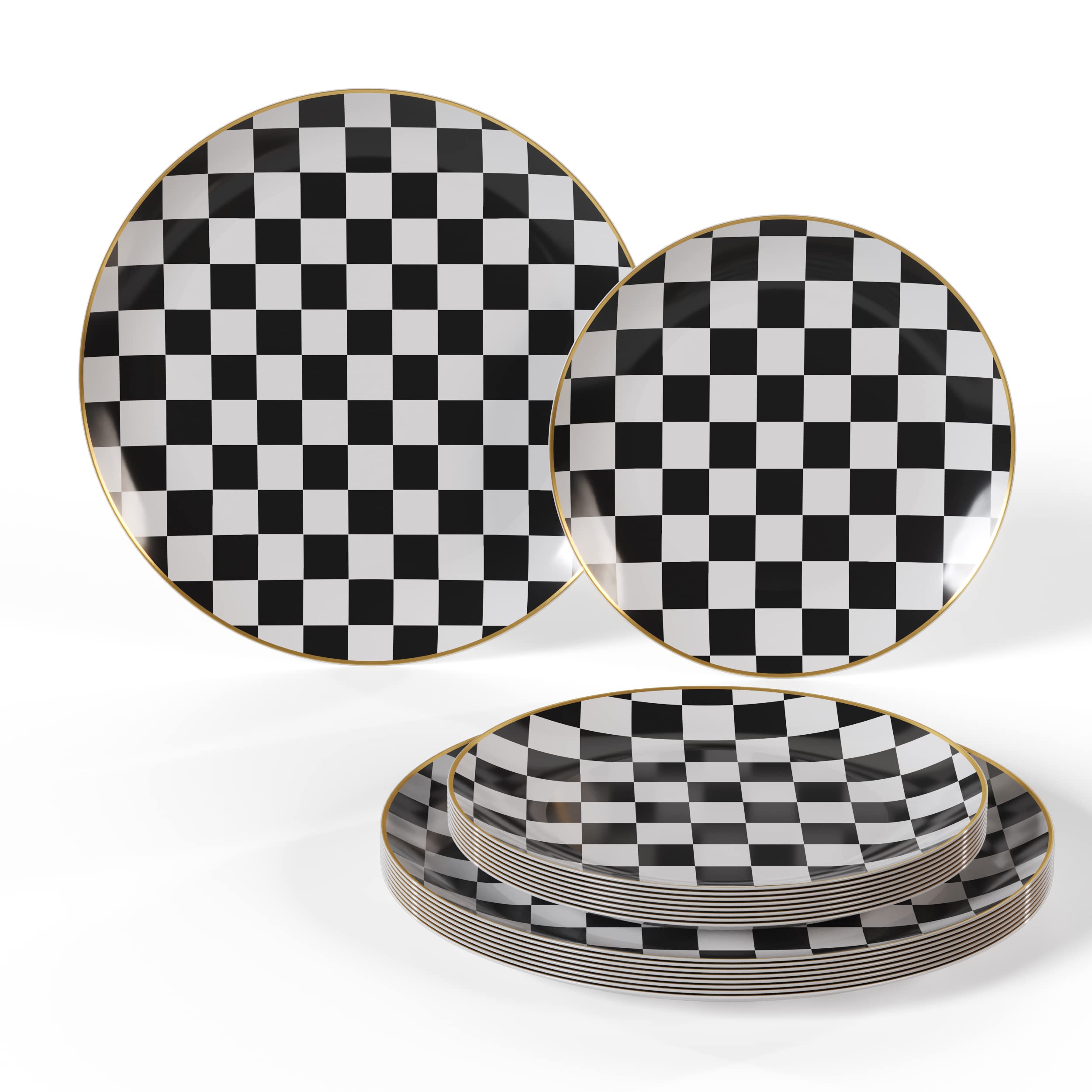 10 In. Checkerboard White Plastic Plates | 10 Count