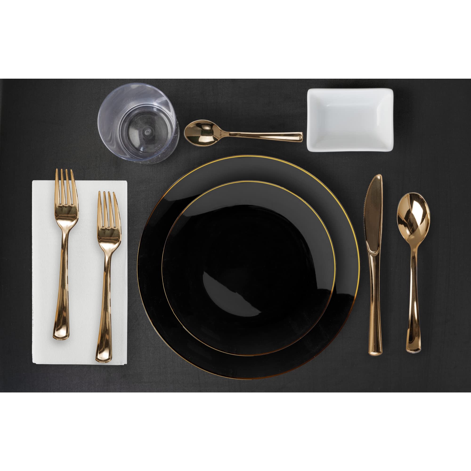 10 In. Classic Black Design Plates Gold Rim | 10 Count