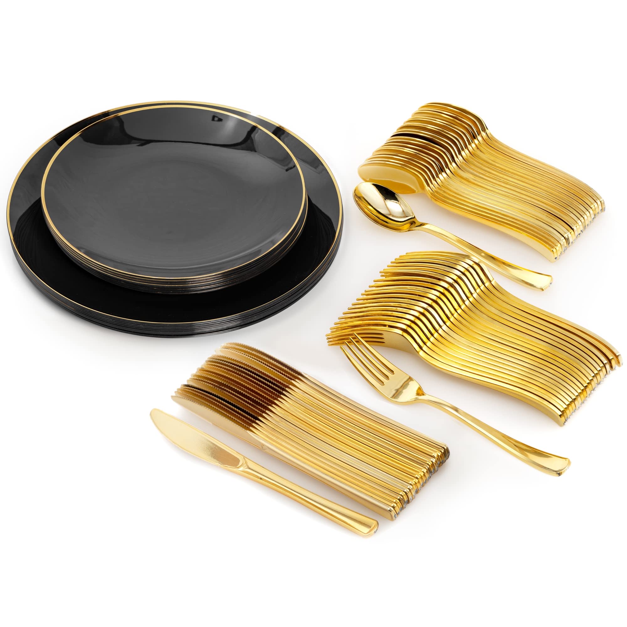 10 In. Classic Black Design Plates Gold Rim | 10 Count