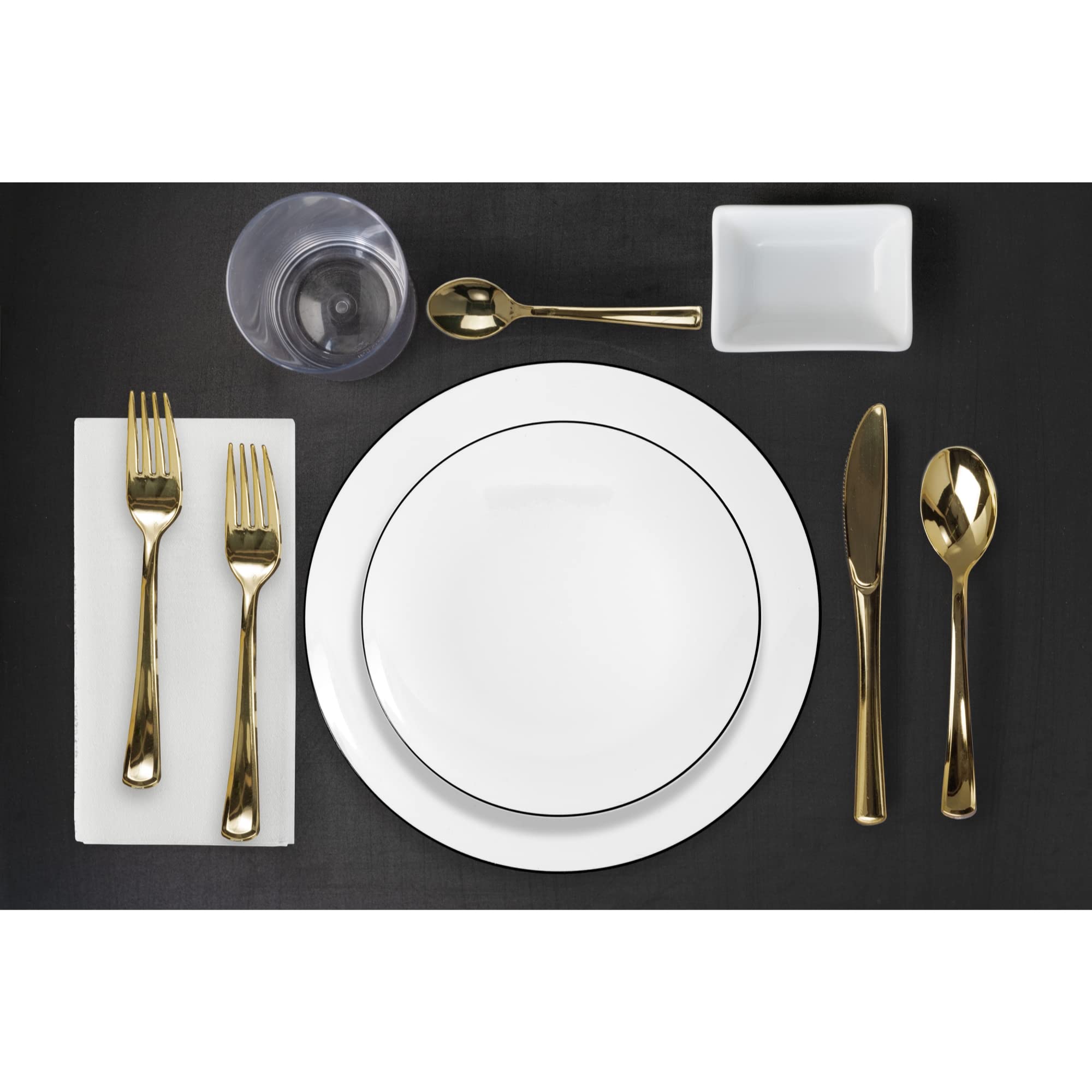 10 In. Classic White Design Plates Black Rim | 10 Count