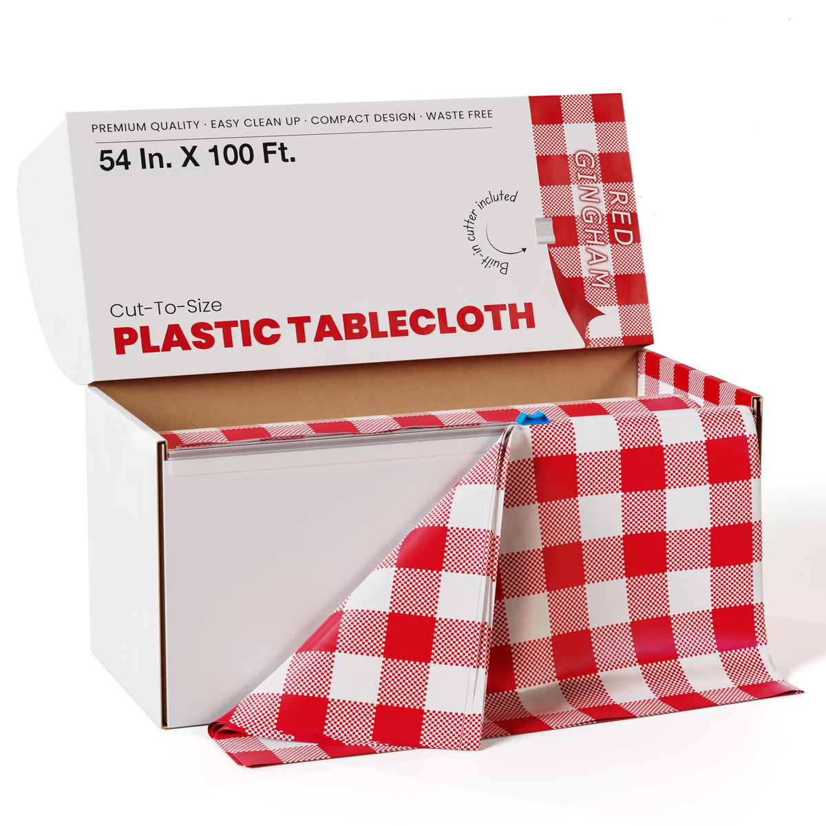 54 In. x 100 Ft. Cut to Size Plastic Table Cover  | Red Gingham | Case of 6