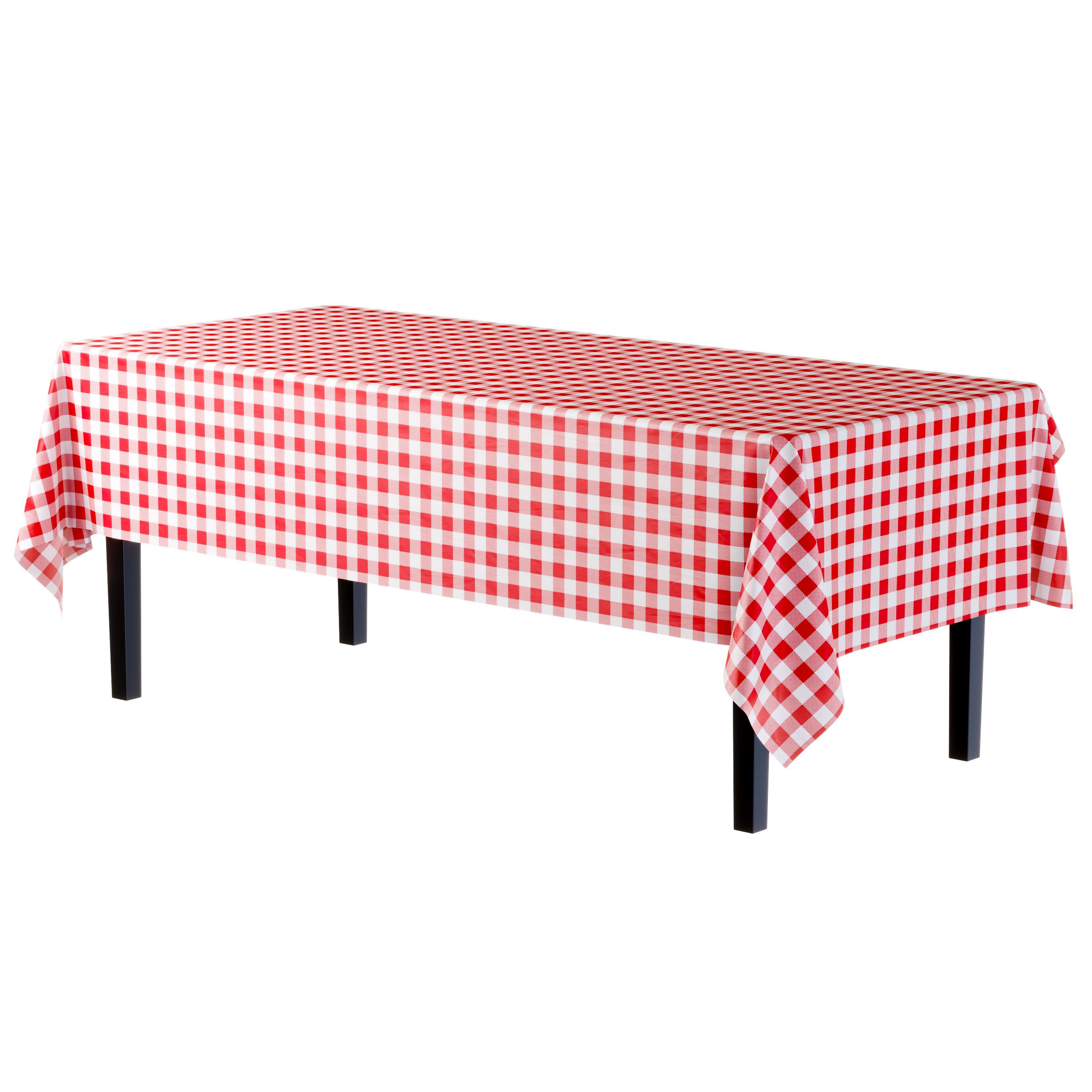 54 In. x 100 Ft. Cut to Size Plastic Table Cover  | Red Gingham | Case of 6
