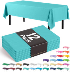 Premium Aqua Blue Plastic Table Covers | 12 Pack