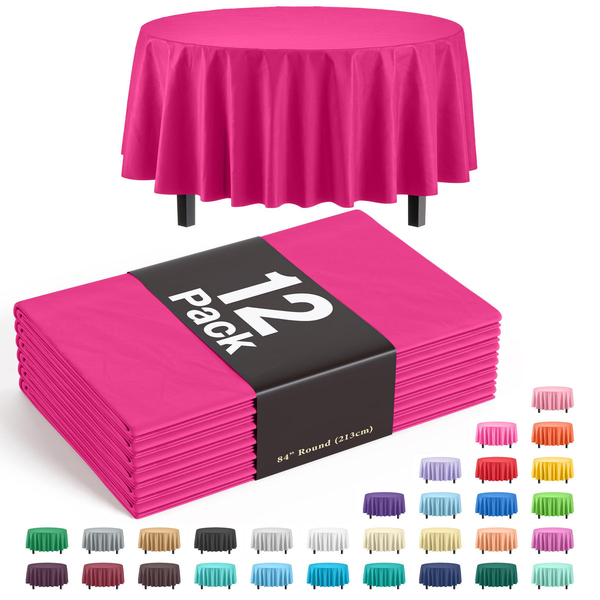 Cerise Round Plastic Table Covers | 12 Pack