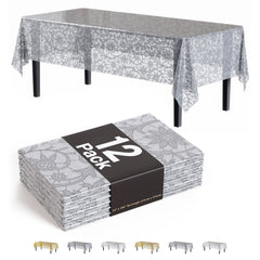 Premium Silver Lace Plastic Table Covers | 12 Count | 54 in. x 108 in.