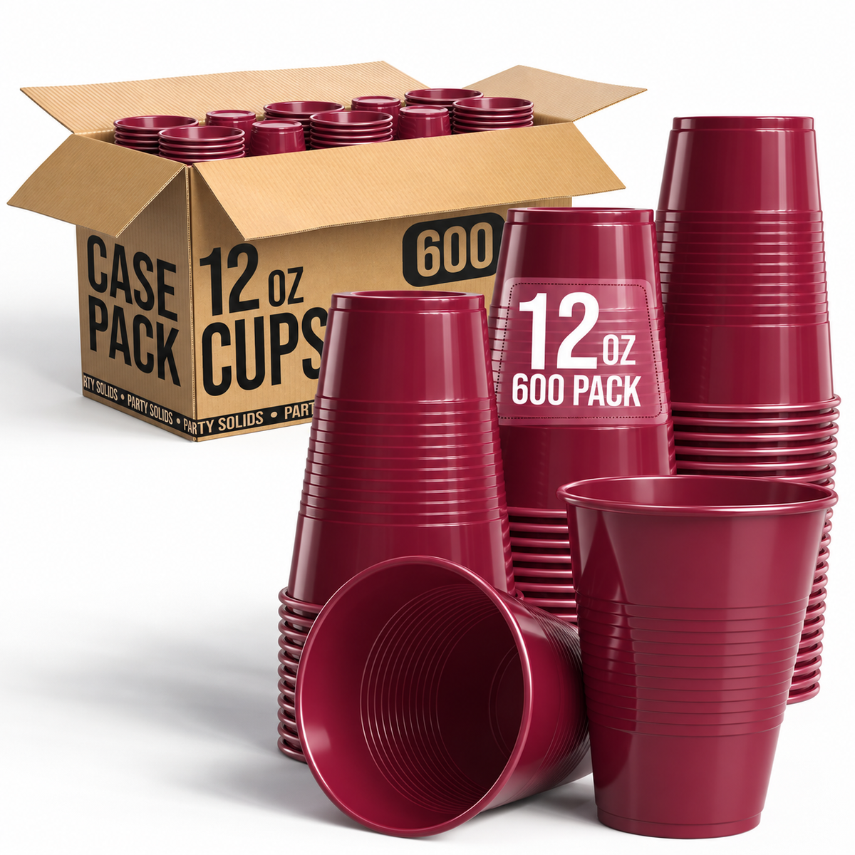 12 Oz. Burgundy Plastic Cups | Case of 600
