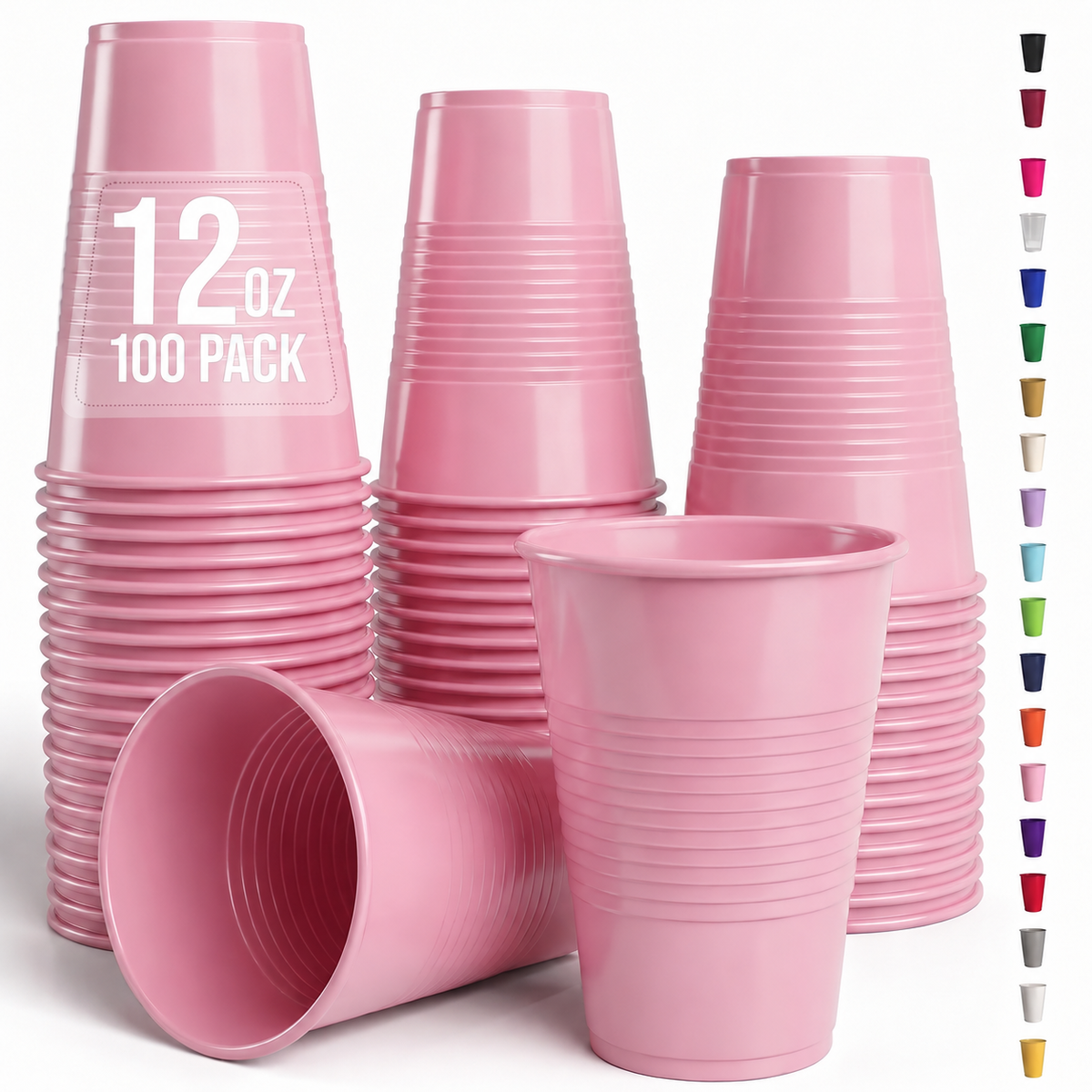 12 Oz. Pink Plastic Cups | 100 Count