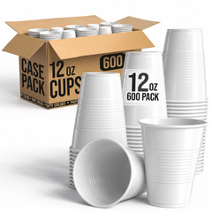 12 Oz. White Plastic Cups | Case of 600