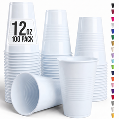 12 Oz. White Plastic Cups | 100 Count