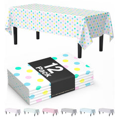 Pastel Polka Dot Plastic Table Covers | 12 Pack | 54 in. x 108 in.