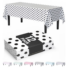 Black Polka Dot Plastic Table Cover | 54 in. x 108 in. | Case of 12