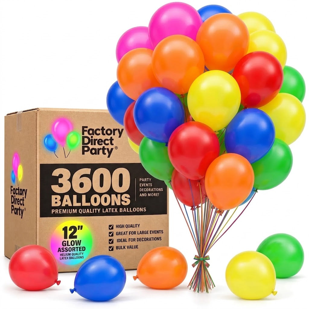 12 in. Assorted Glow Bulk Pack Latex Balloons | Case of 3600