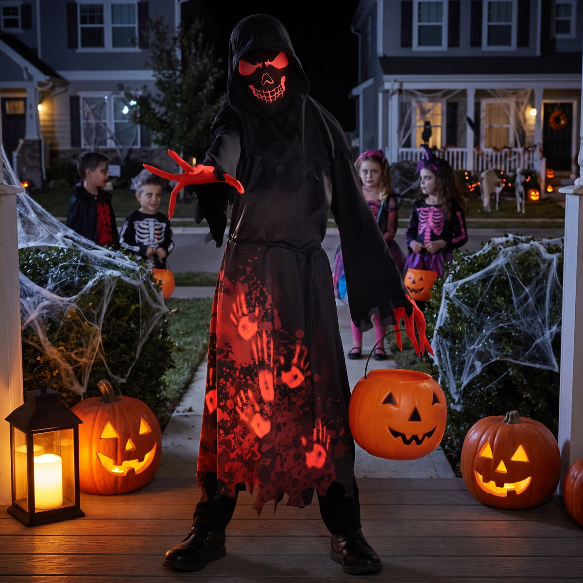 Kids' Hooded Horror Skeleton Halloween Costume - Child S (4-6)