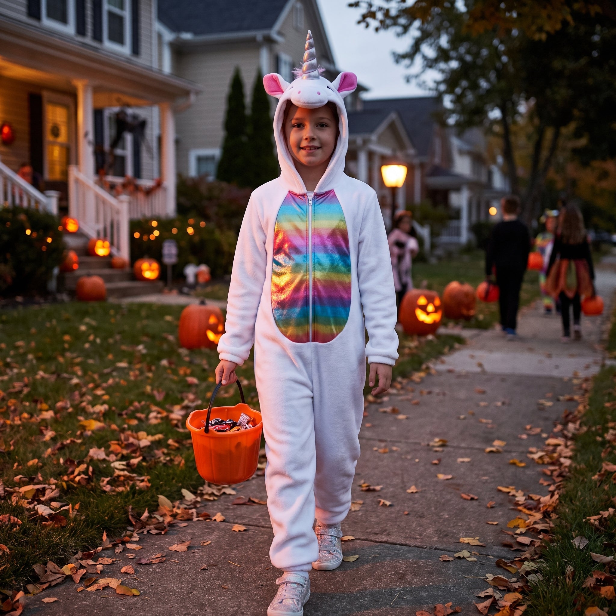 Rainbow Unicorn Fleece Jumpsuit Costume for Kids - Child M (8-10)
