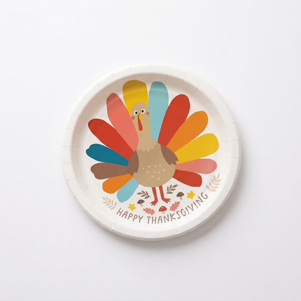 Festive Thanksgiving Turkey 10" Round Paper Plates