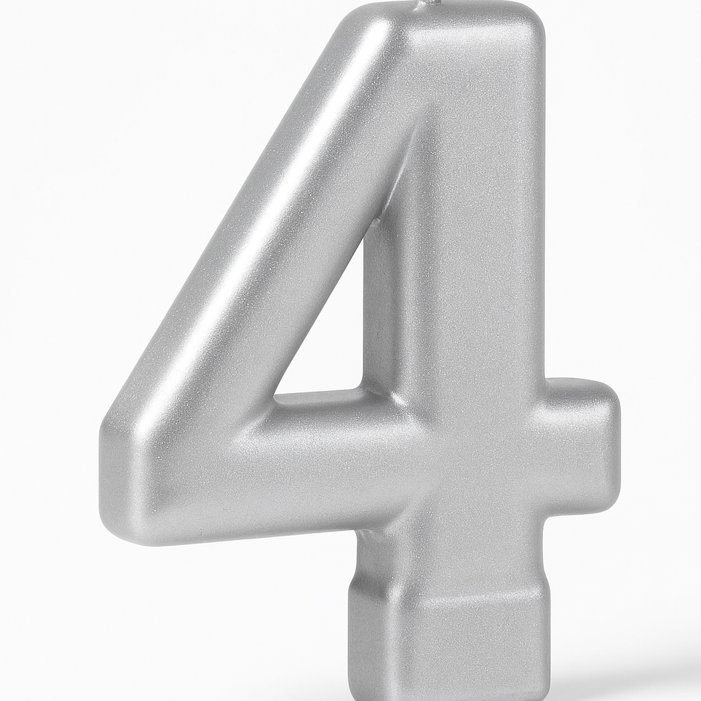 Silver Number 4 Metallic Birthday Candle
