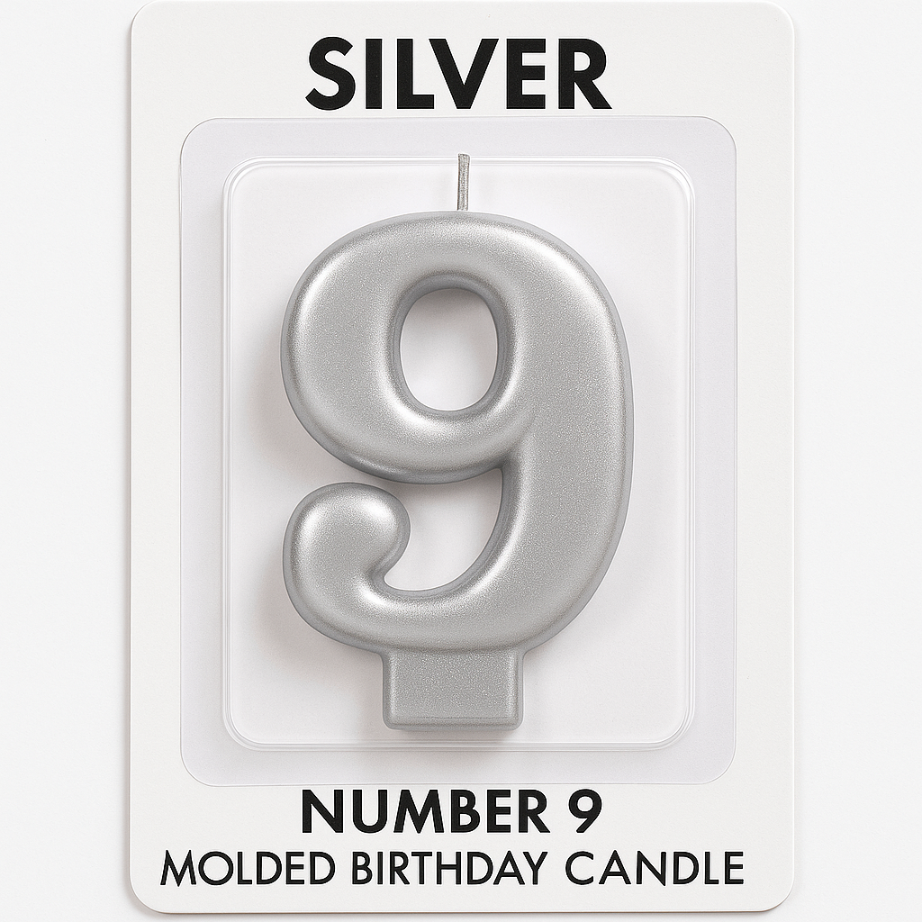 Silver Number 9 Molded Birthday Candle