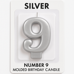 Silver Number 9 Molded Birthday Candle