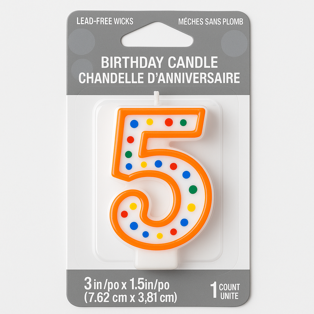 Colorful Polka Dot Number 5 Birthday Candle