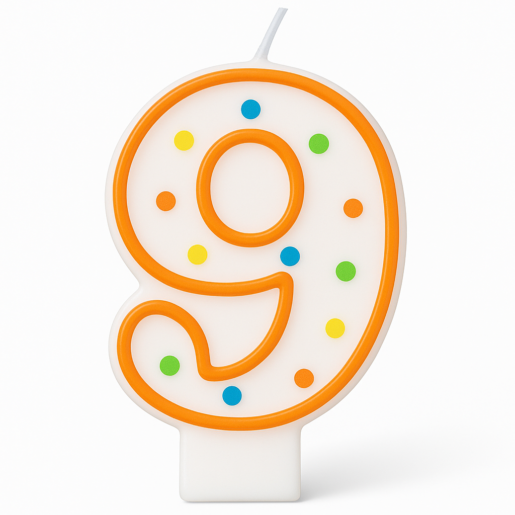 Colorful Polka Dot Number 9 Birthday Candle