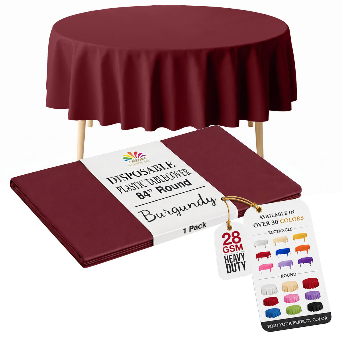 Round Burgundy Plastic Table Cover | 84 in.