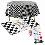 84 in. Round Black/White Checkered Plastic Table Cover