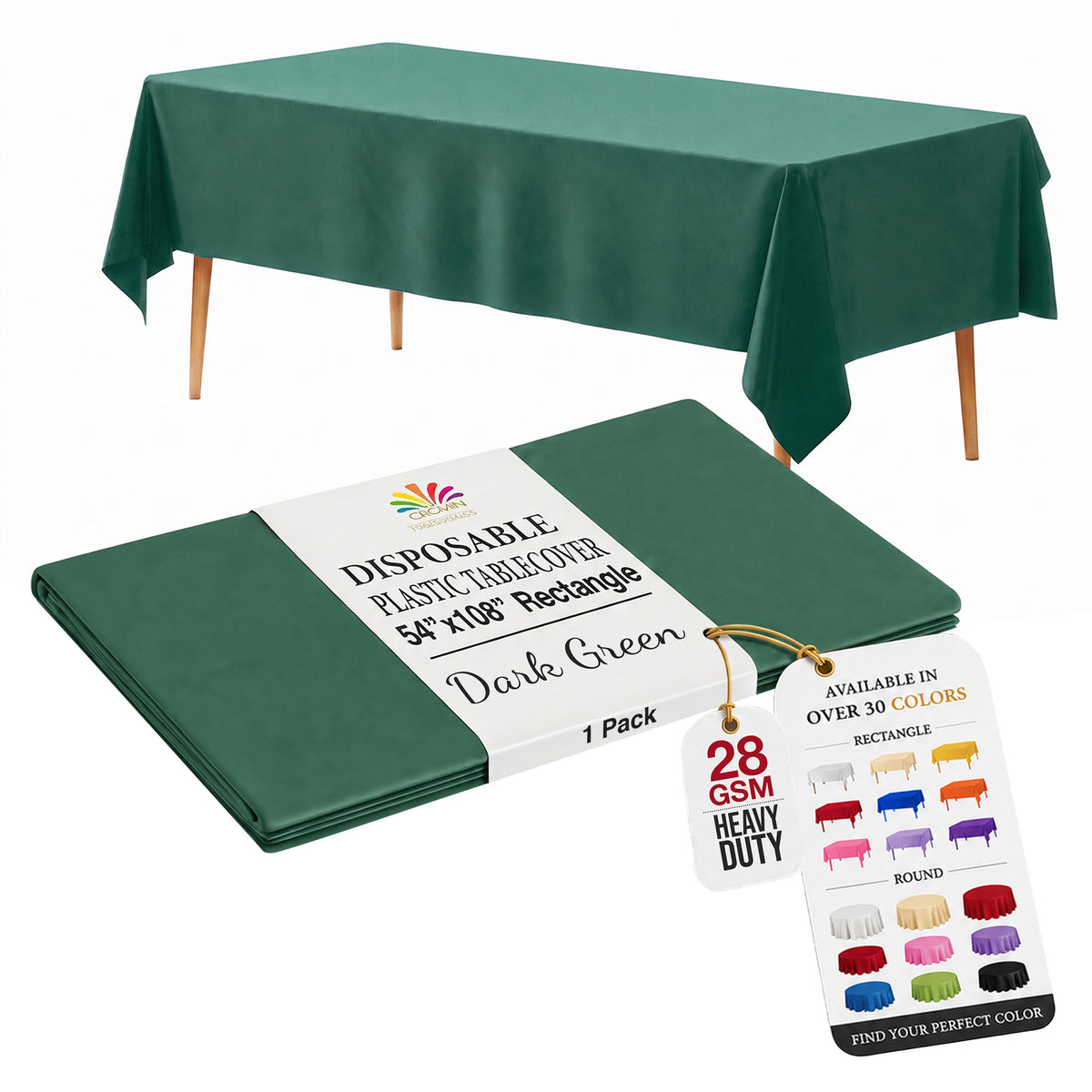 Dark Green Plastic Table Cover | 54 in. x 108 in.
