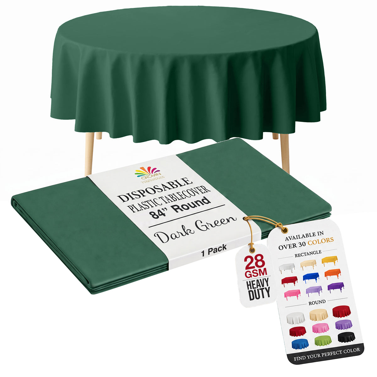 Dark Green Round Plastic Table Cover | 84 in.