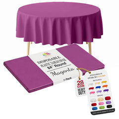 Round Magenta Plastic Table Cover | 84 in.