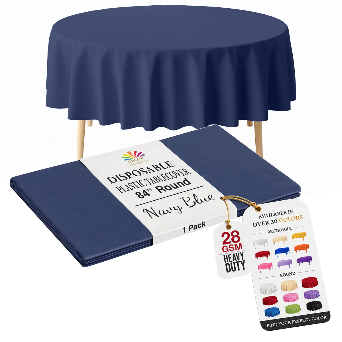 Navy Blue Round Plastic Table Cover | 84 in.