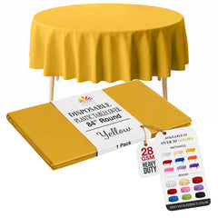 Round Yellow Plastic Table Cover | 84 in.