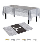 Silver Floral Plastic Table Cover | 54 in. x 108 in.
