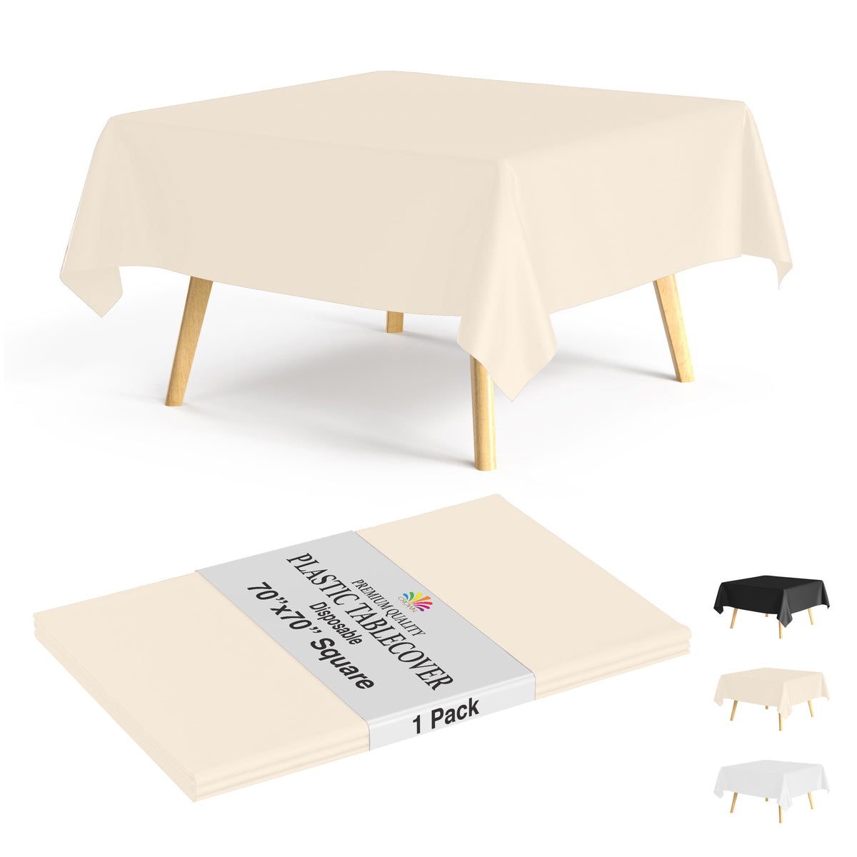 Premium Square Ivory Table Cover 70" x 70" | 1 Pack
