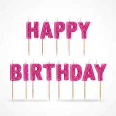 Pink Glitter Happy Birthday Letter Candle Picks | 13 Count