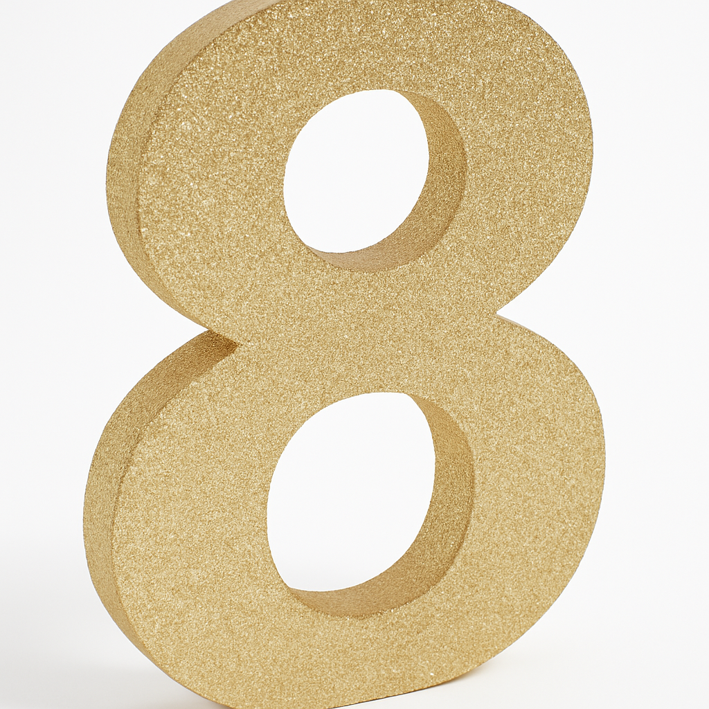 Glitter Gold Number 8 Sign, 10-Inch
