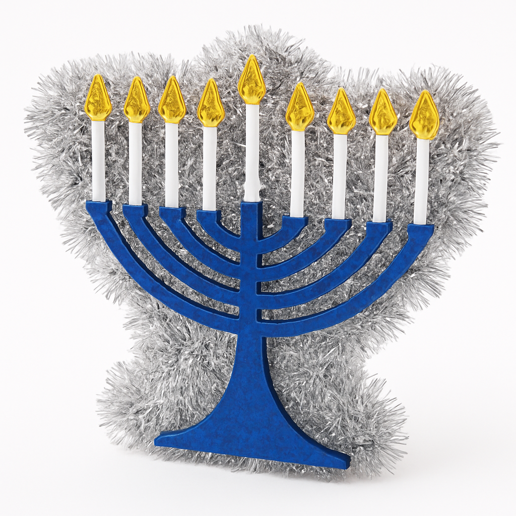 Shimmering Mini Tinsel Menorah Hanukkah Decoration
