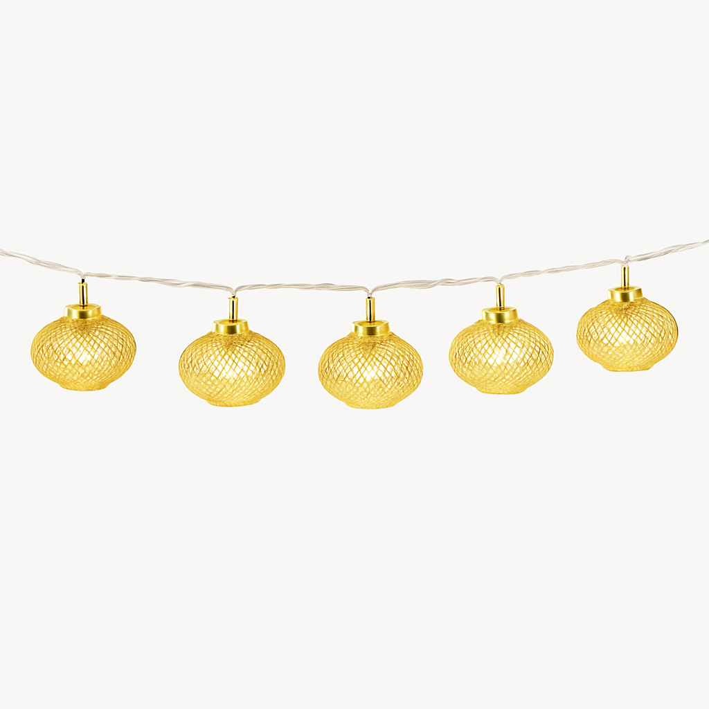 Gold Mesh Lantern LED String Lights - 5 ft, 10 Warm Lights