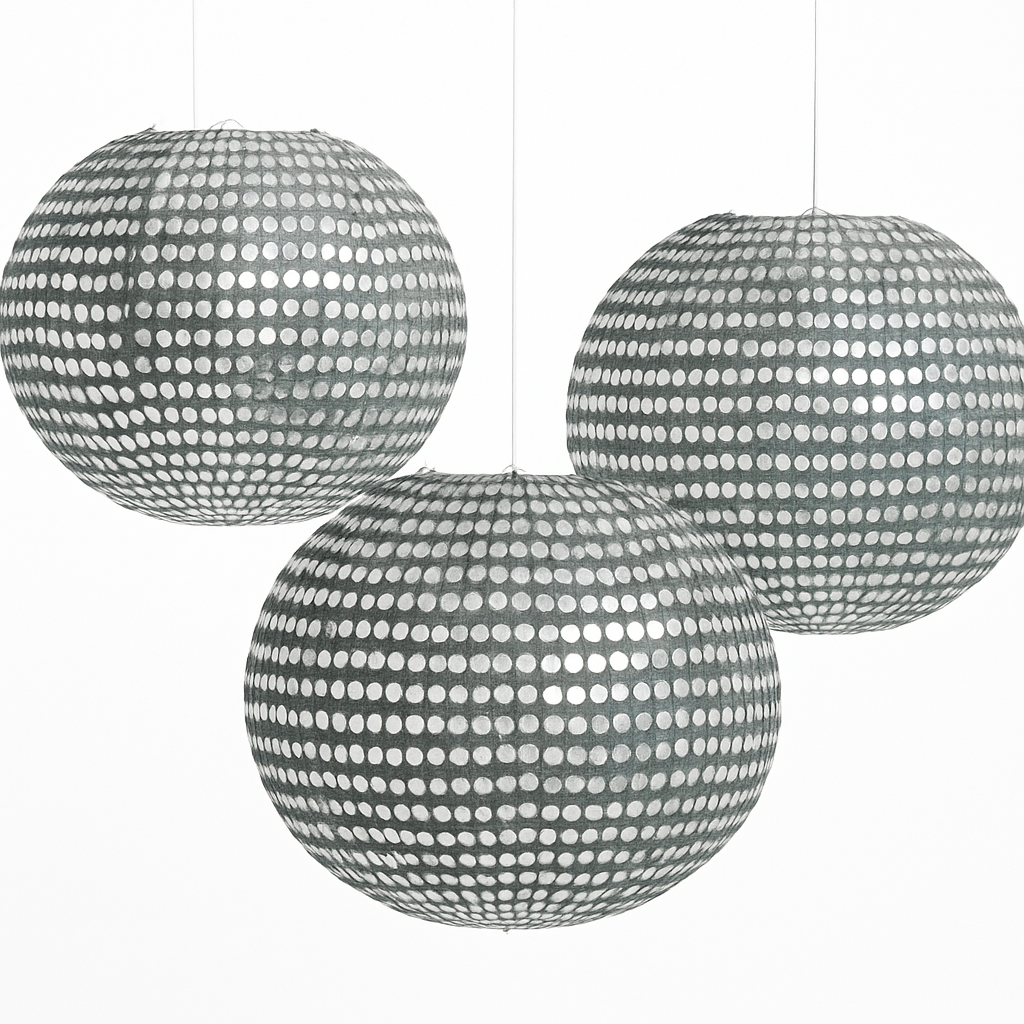 Silver Sequin Fabric Lanterns - 9.5-Inch, Set of 3