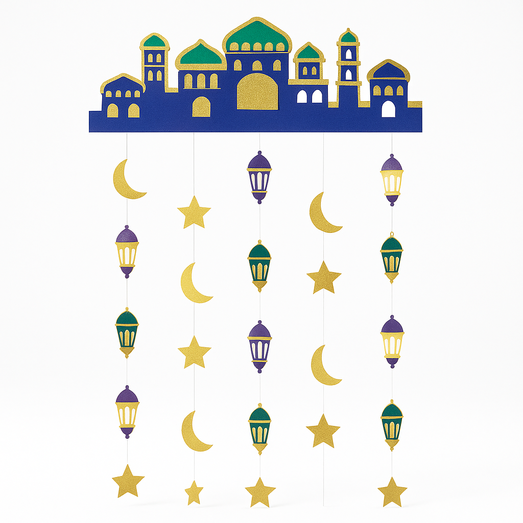 Eid Mubarak Hanging Doorway Curtain with Moon and Star Design