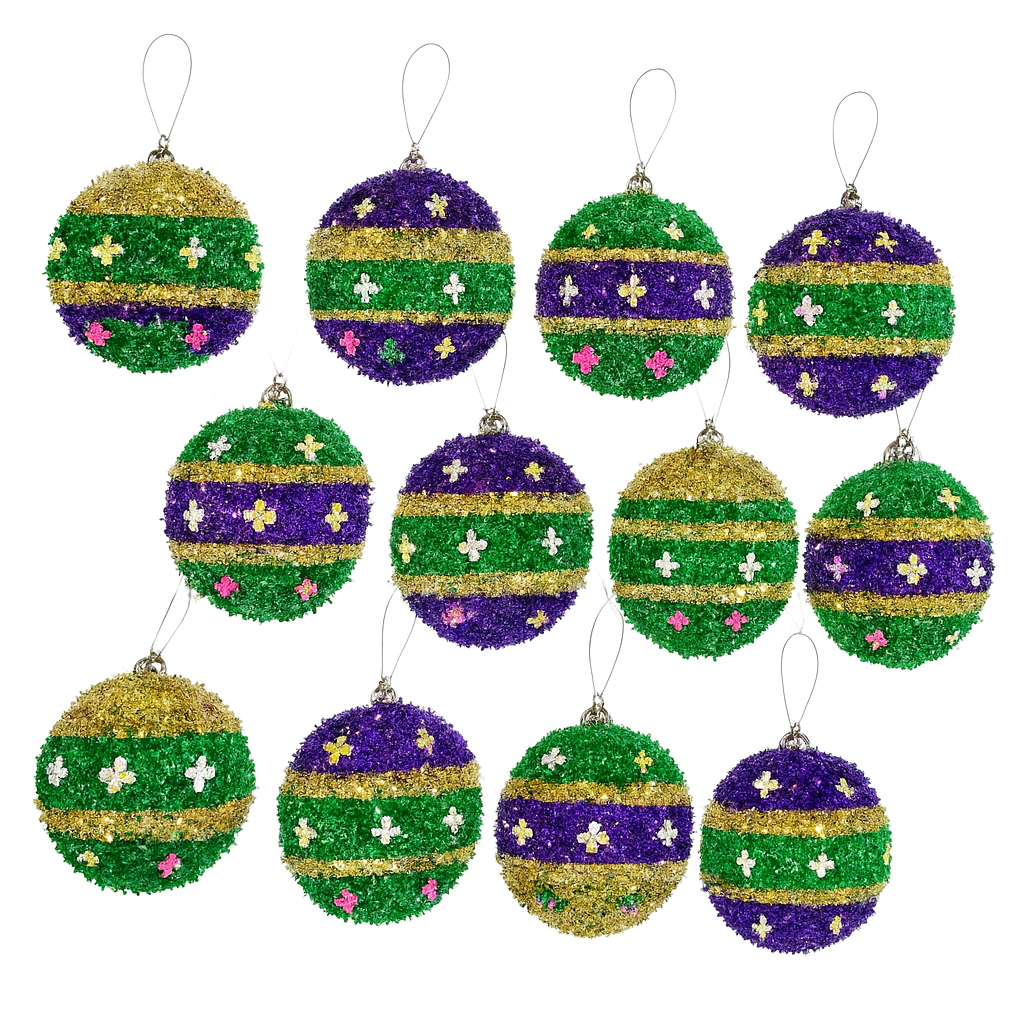 Mardi Gras Assorted Tinsel Ornaments