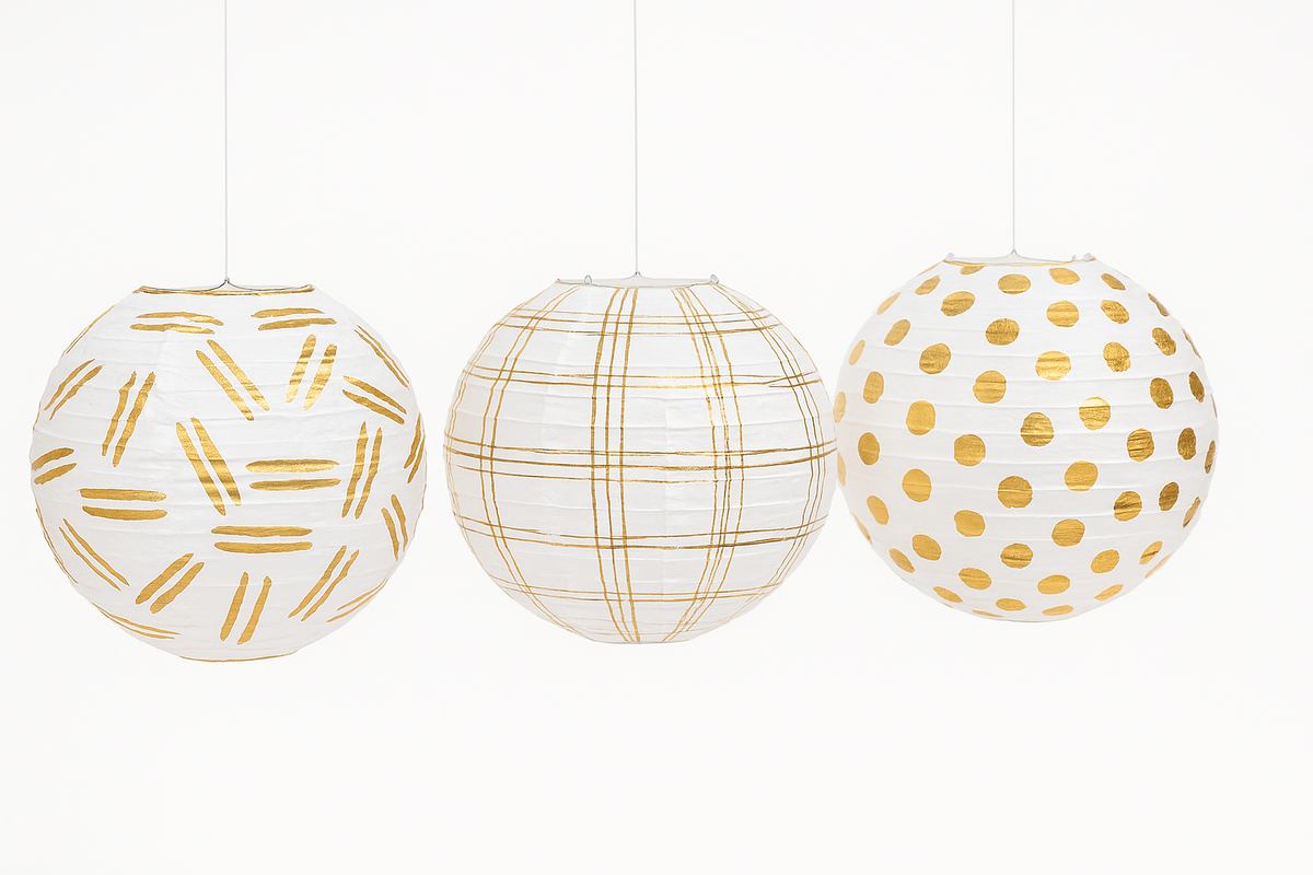 Gold Motif Paper Lanterns - 3 Pack for Any Celebration